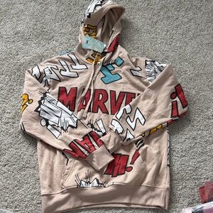 Official Marvel comics nude Beige Red Graphic pullover Hoodie sweatshirt large
